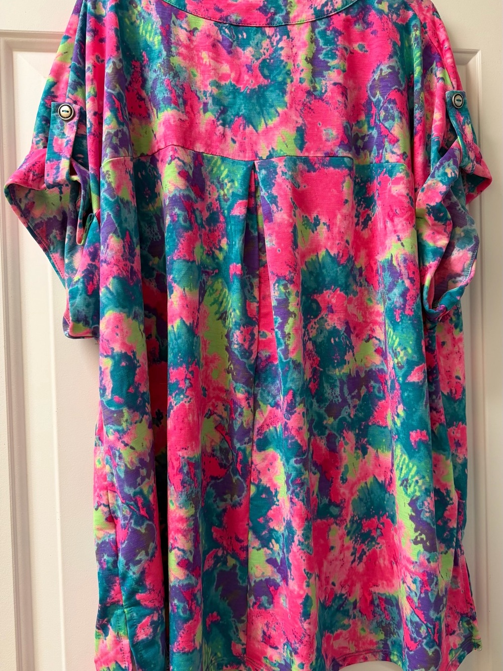 Dear Scarlett XL Neon Pink Teal Purple Abstract V-Neck Tunic, looks tie dye - Picture 2 of 4